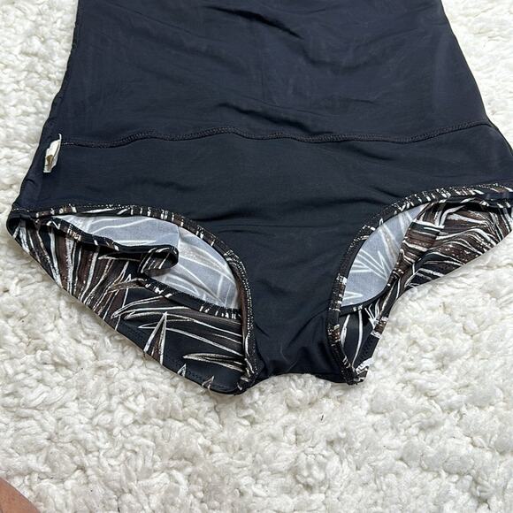 Gottex Brown Black Silver Leaf Pattern One Piece Swimsuit Flattering Cut PP20 - Picture 8 of 11